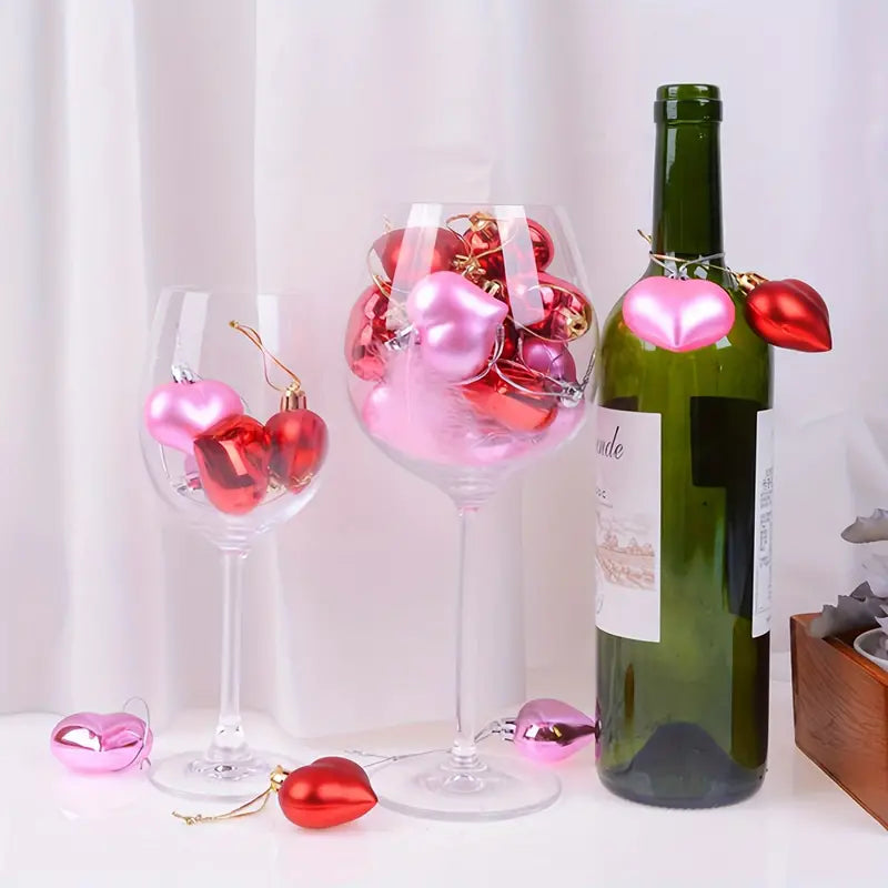 36-Piece Heart Shaped Ornaments Set – Pink & Red