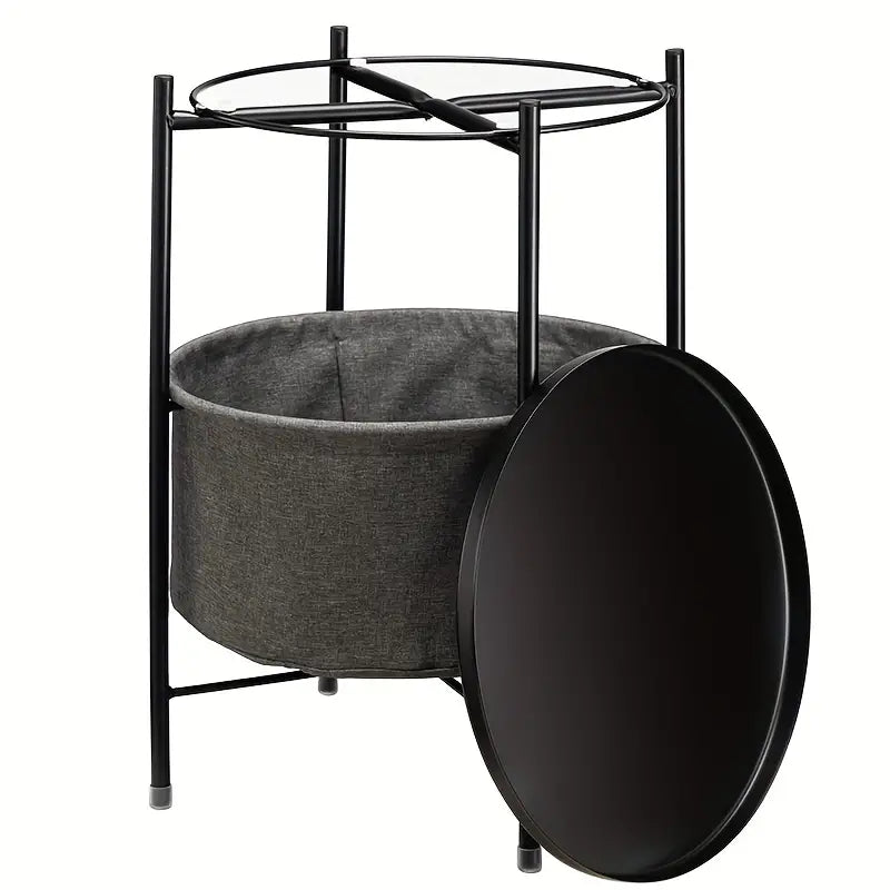 Double Layer Black Metal Tea Table in Black Color