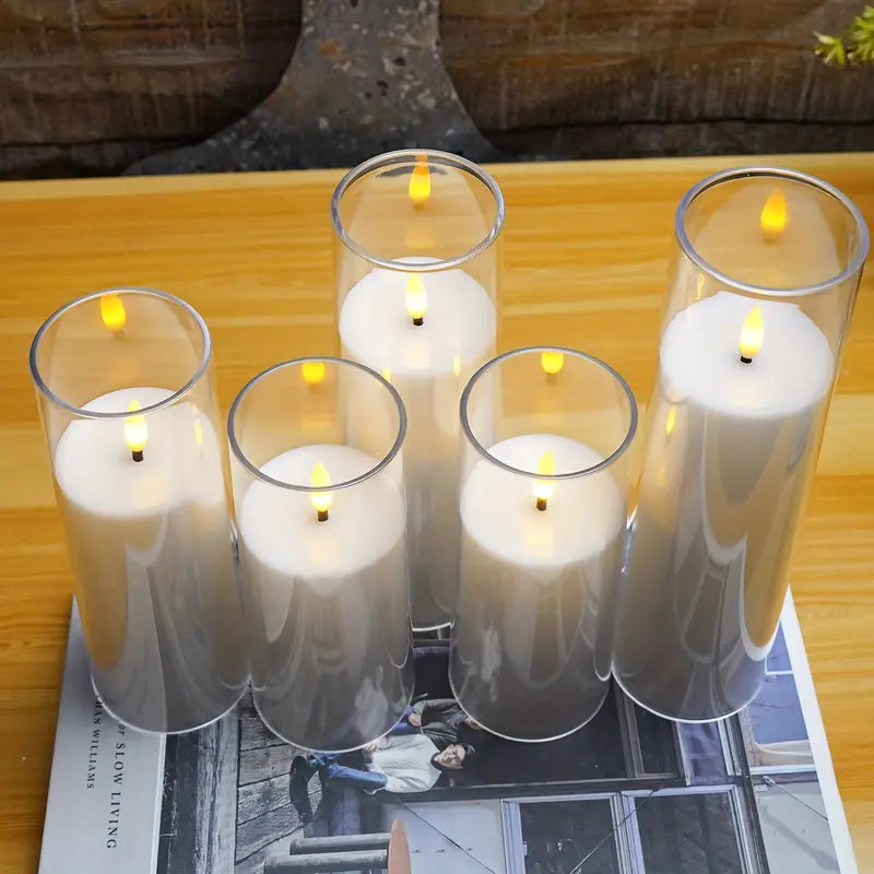 5pcs Flicker Flameless Candle Set with Remote Control and Timer - LED Candle for Festive Decor (White)