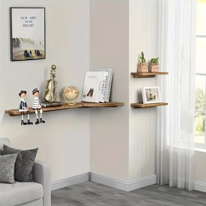 Rustic Wooden Wall Mounted Corner Shelf Set