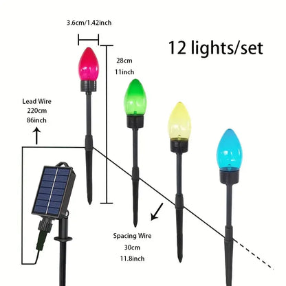 Solar C9 Pointed Bubble Color Lawn Lights - 12-in-1 Pack