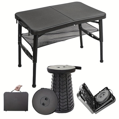 Retractable Folding Table and Adjustable Stool Set
