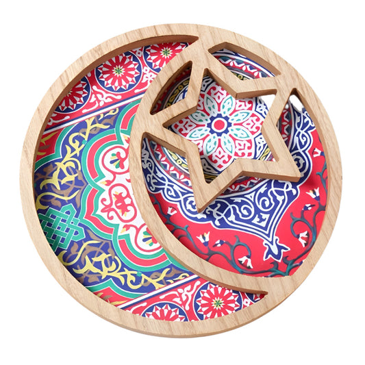 Eid Mubarak Wooden Dessert Tray with Star & Moon