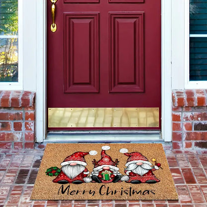 Cheerful Christmas Gnome Welcome Doormat | Indoor/Outdoor Washable Rug