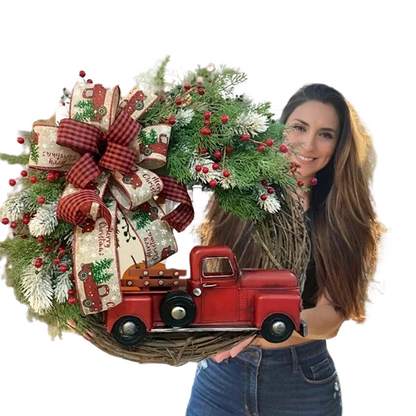 Charming 1pc Christmas Artificial Wreath Red Truck Decoration | Large Door Front Wreath