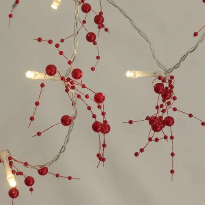 Red Pearl Chain String Lights - 20 LED Lighted Berry Beaded Garland