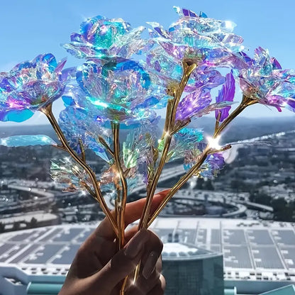 5-Piece Colorful Rose Artificial Flower Gift Set with Glass Vase