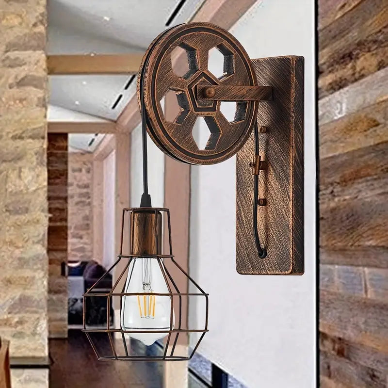 Vintage Industrial Wall Sconce - Rustic Farmhouse Bedside Lamp (Bronze)