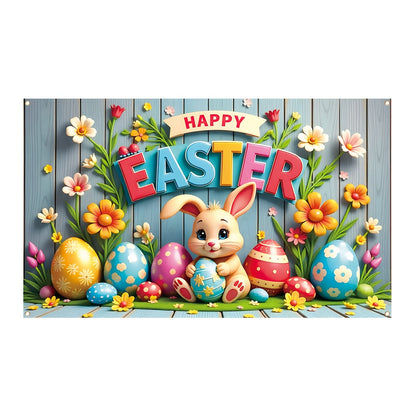 Easter Bunny Eggs Banner Polyester Decoration