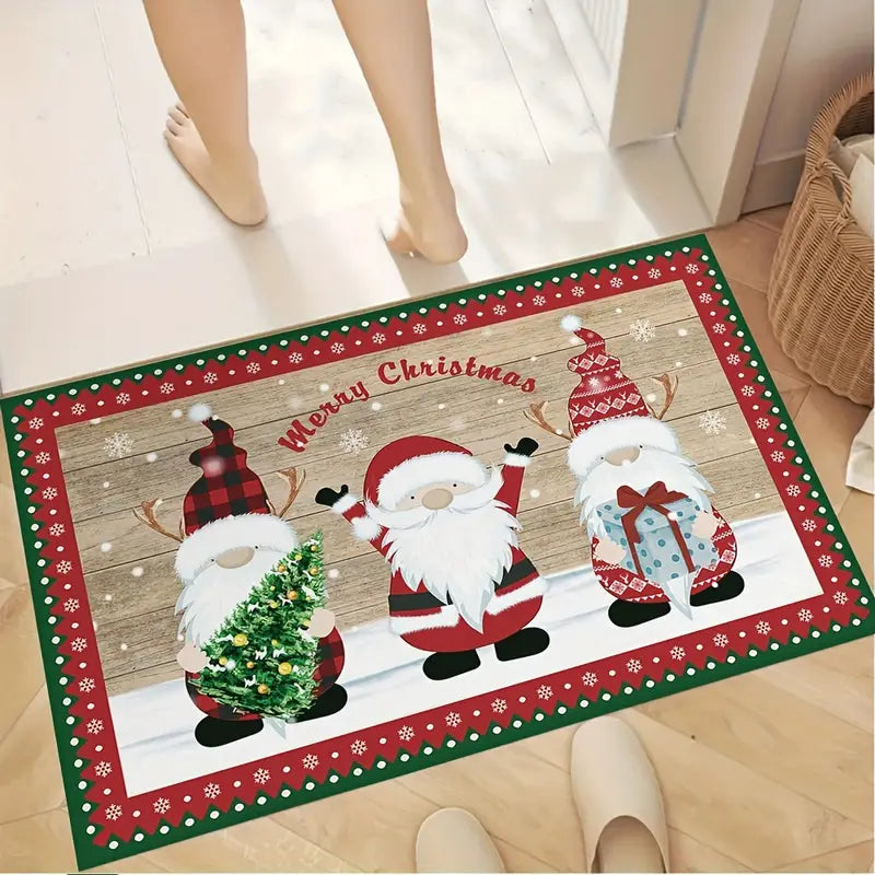 Merry Christmas Kitchen Rug - Festive Red and Green Polka Dots