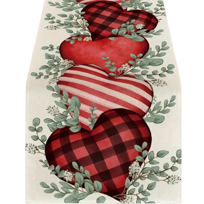 Eucalyptus Hearts & Leaves Printed Linen Table Runner(33.02*274.32cm)