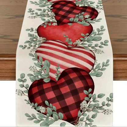 Eucalyptus Hearts & Leaves Printed Linen Table Runner(33.02*274.32cm)