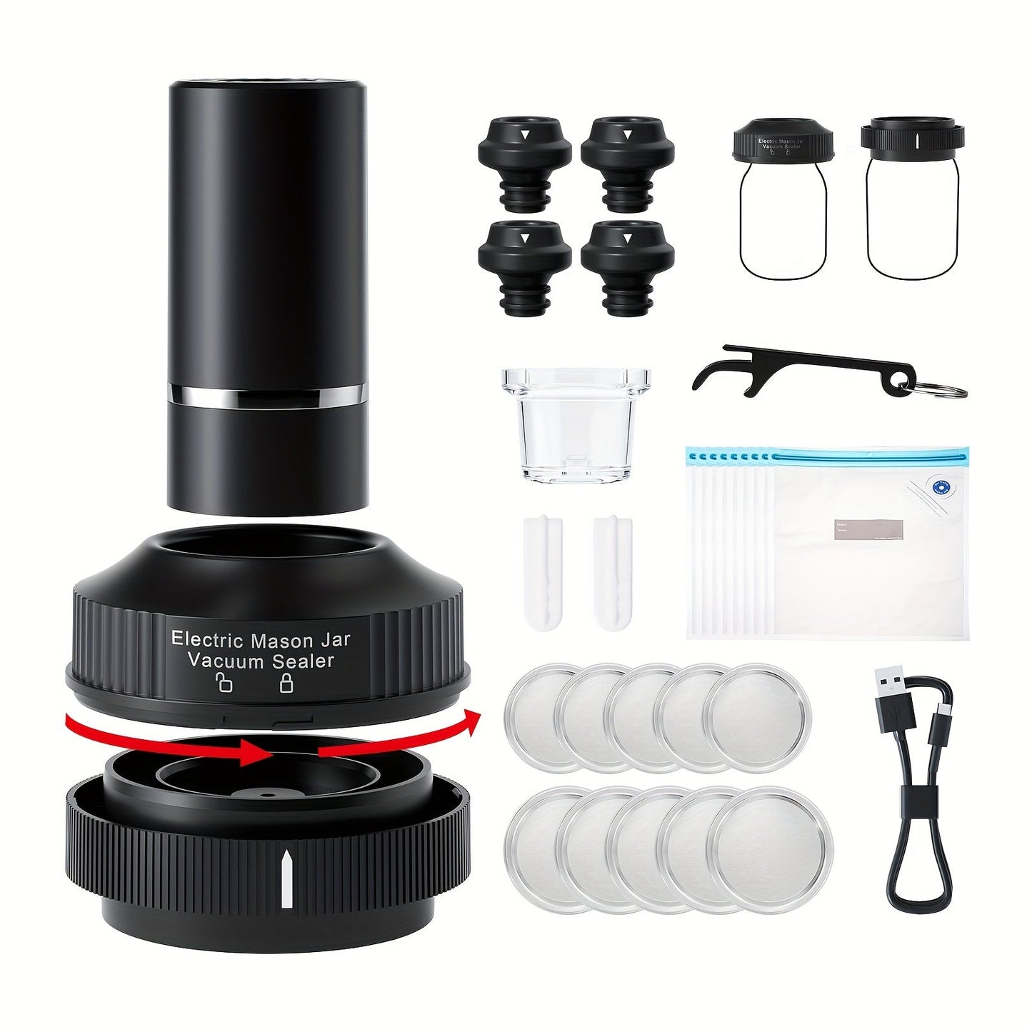 Mason Jar Rechargeable Vacuum Sealer Kit (30-in-1)
