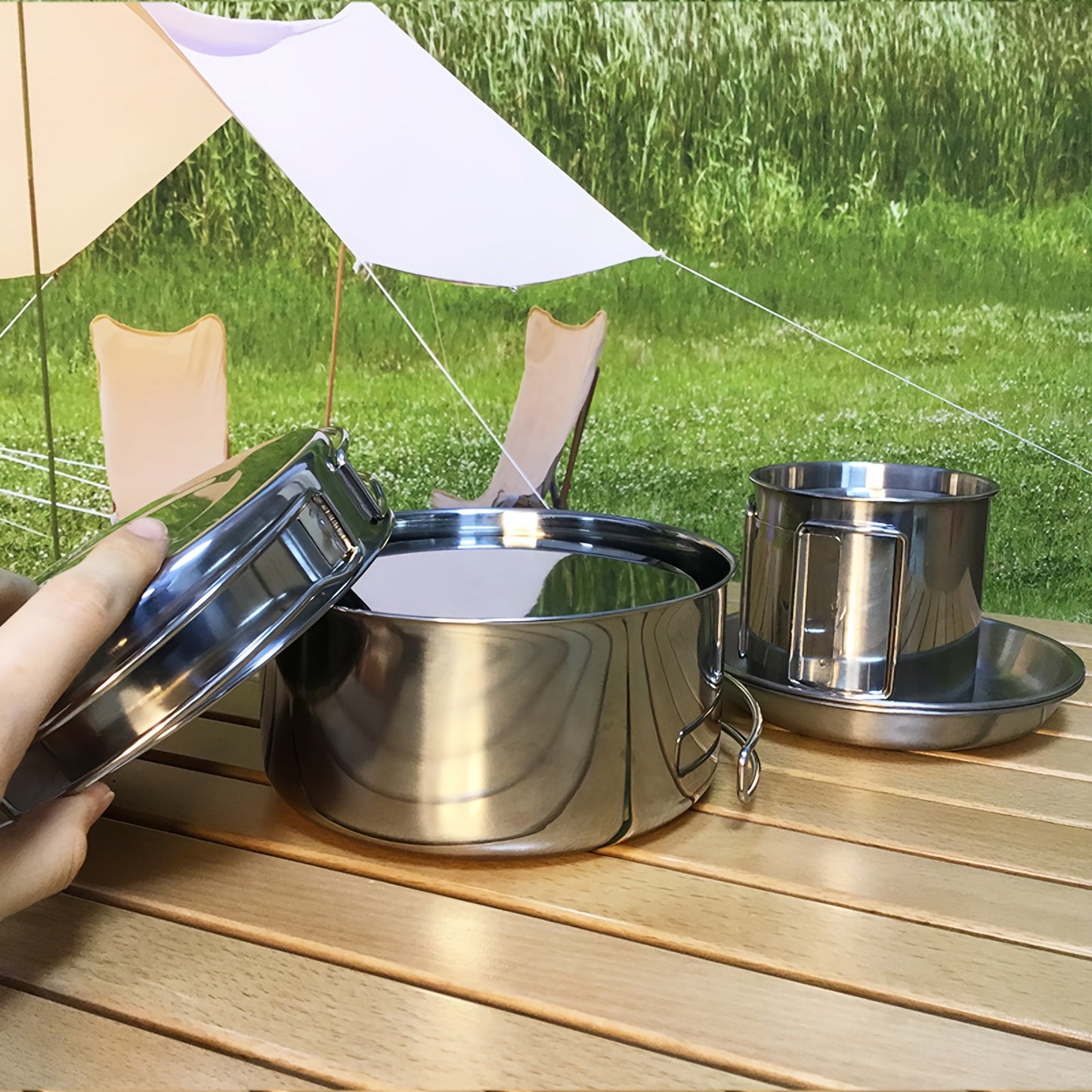 8-Piece Stainless Steel Camping Cookware Set