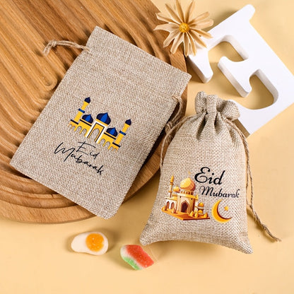 6-Pack Linen Burlap Gift Bags for Ramadan