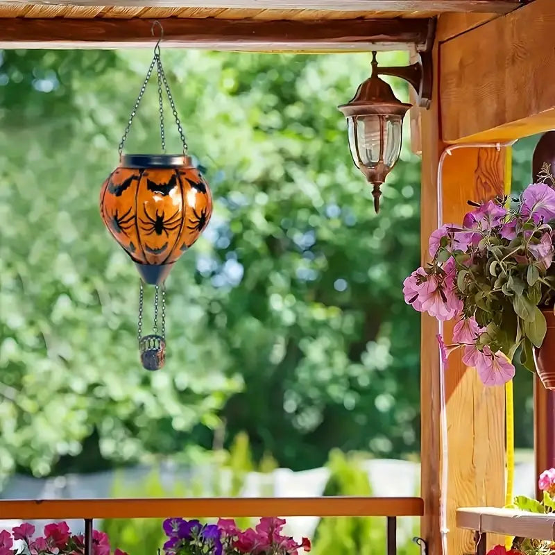 Classic Orange Glass Globe Solar Lantern - Bats & Spiders
