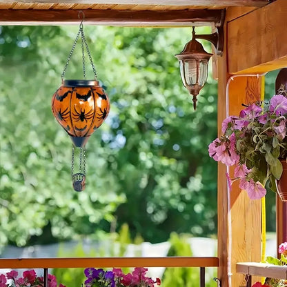 Classic Orange Glass Globe Solar Lantern - Bats & Spiders