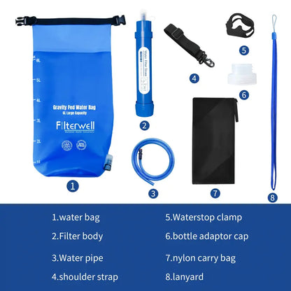 Filterwell 6L Gravity Water Filter Straw for Travel and Emergency