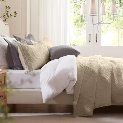 Beige Microfiber 3-Piece 150GSM Bedspread Set - Queen Size