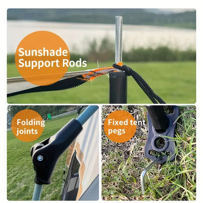 Hexagonal Fiberglass Pole Camping Tent - Silvery Glue Beige, 4-Person Capacity