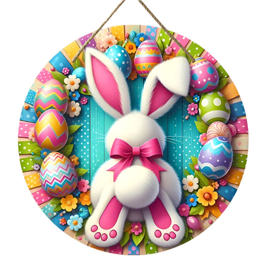 Vibrant Easter Bunny & Egg Wooden Garland Sign