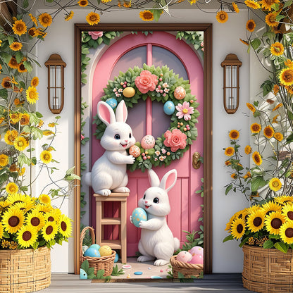 2D Easter Door Banner with Rabbits and Eggs