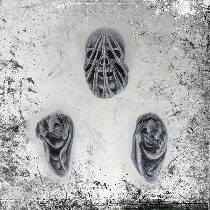 3-Piece Set of 5-Inch Realistic Ghost Hands - Wall-Mounted Head Pendants