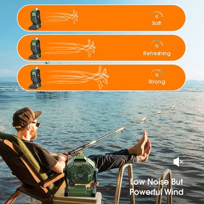 Portable Rechargeable Camping Fan - 7800mAh Battery, Cordless, USB Operated, Wireless, Hanging Hook