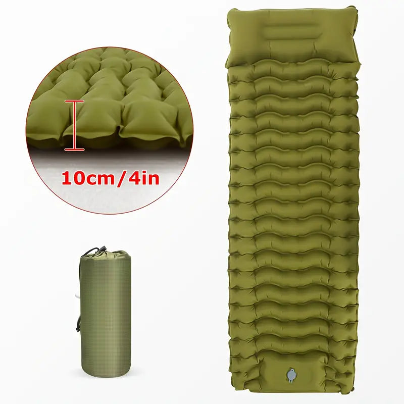 Ultimate Green Comfort Outdoor Inflatable Camping Mattress with Built-in Pillow