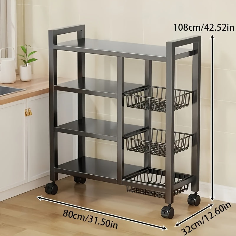 Movable Kitchen Storage Rack with Wheels (4-Tier)