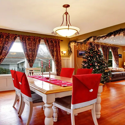 4Pcs Christmas Chair Covers - Santa Claus Red Hat Snowflake Chair Xmas Cap