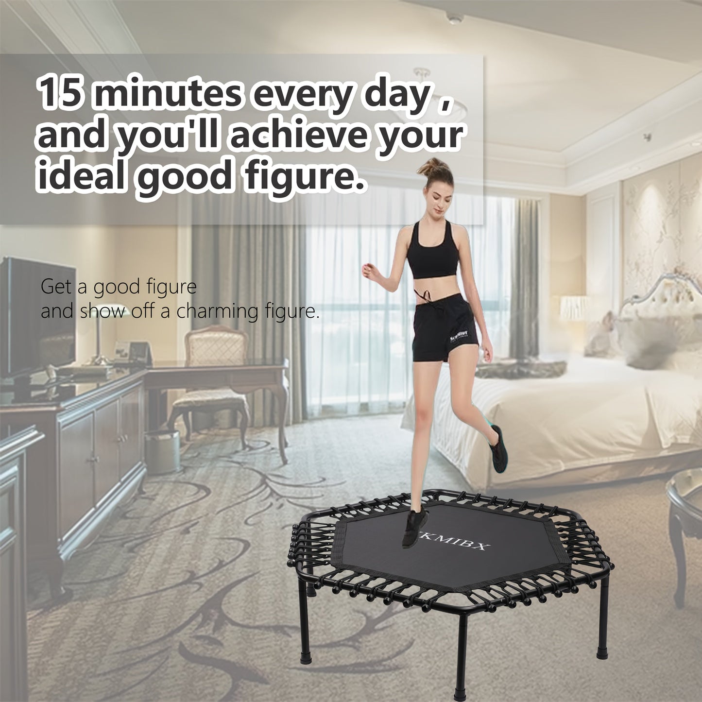 Hexagonal Fitness Trampoline Quiet Bounce Home Gym