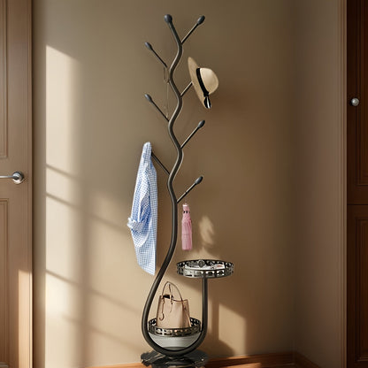 Freestanding Metal Coat Rack with Branch Hooks