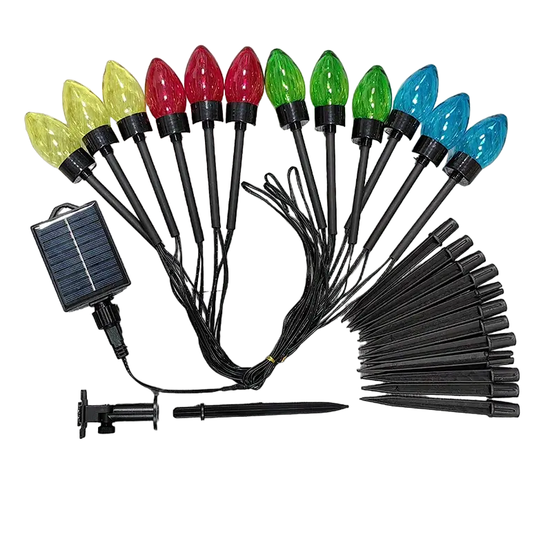 Solar C9 Pointed Bubble Color Lawn Lights - 12-in-1 Pack