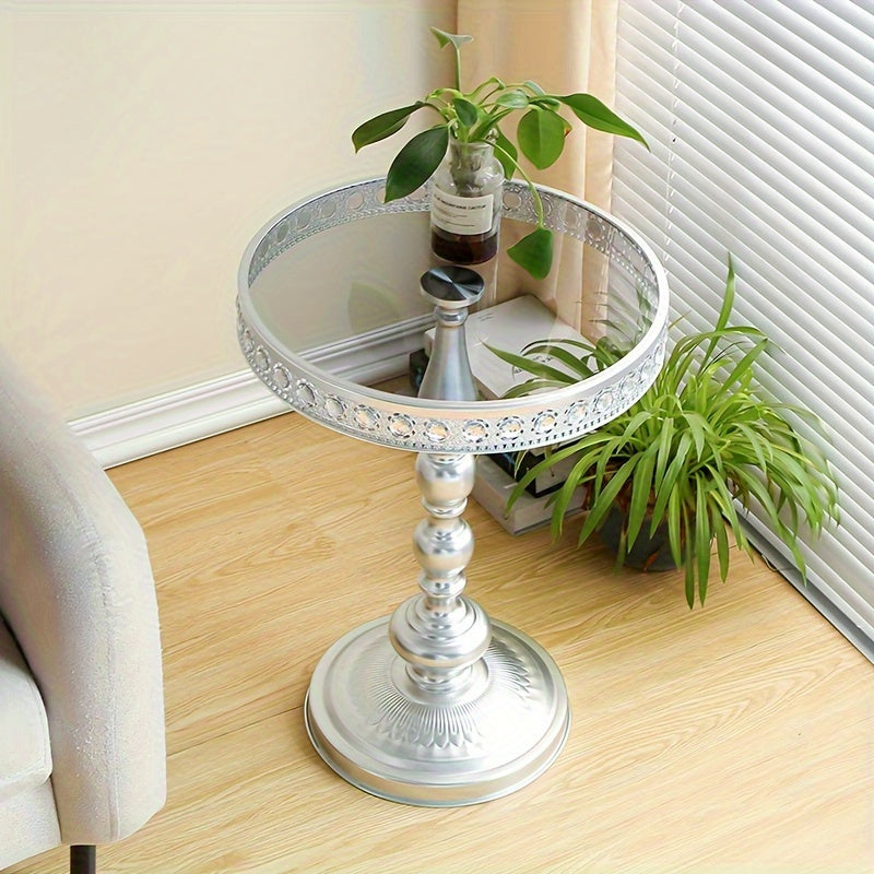 Corner Table Round Minimalist Side Table (Silvery + Lace)