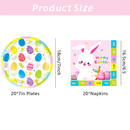 40-Pack Pink Bunny Easter Paper Plates & Napkins Set