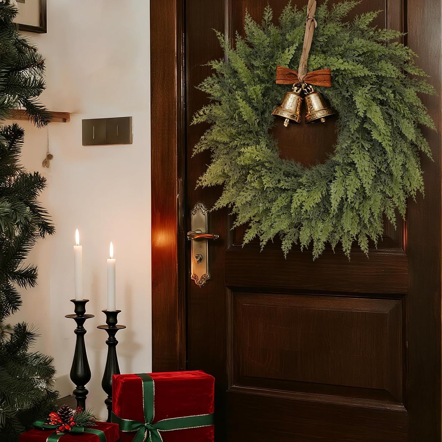 Real Touch Artificial Cedar Wreath Wall Hanging