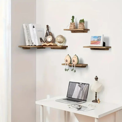 Rustic Wooden Wall Mounted Corner Shelf Set