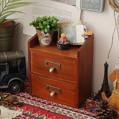 Vintage Solid Wood Drawer Cabinet with Metal Hanging Buckle
