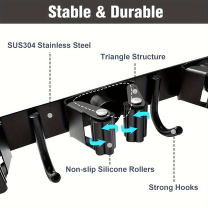 4-Shelf Broom and Mop Rack with 5 Hooks