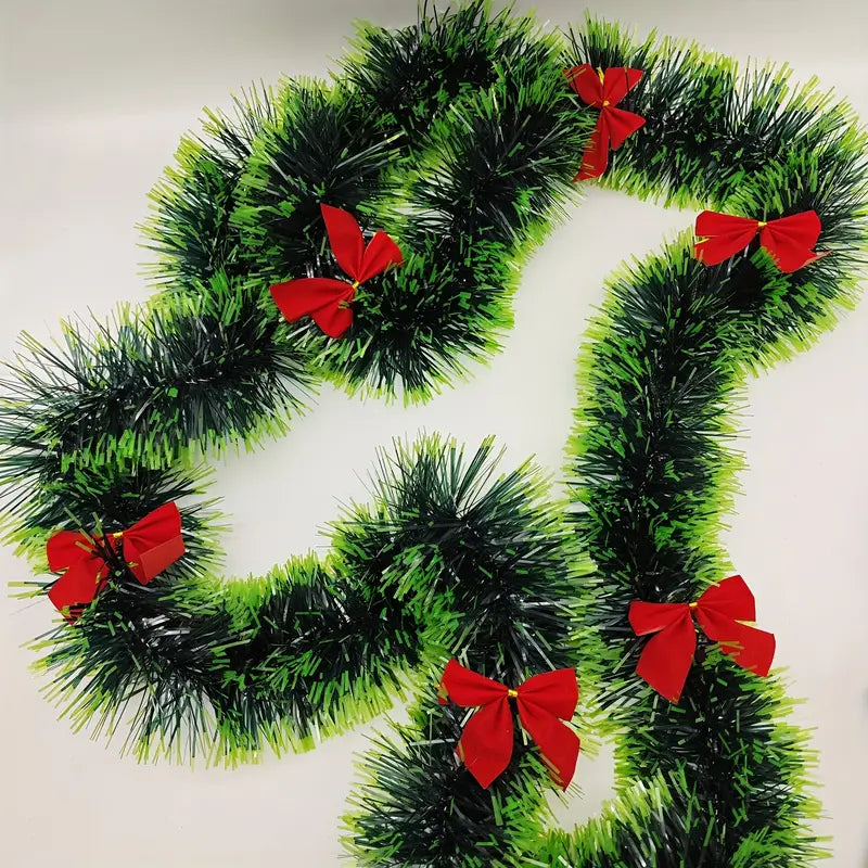 Snowflake Rattan Christmas Decoration Strip - 6.56ft Dark Green with White Edge