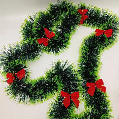 Snowflake Rattan Christmas Decoration Strip - 6.56ft Dark Green with White Edge