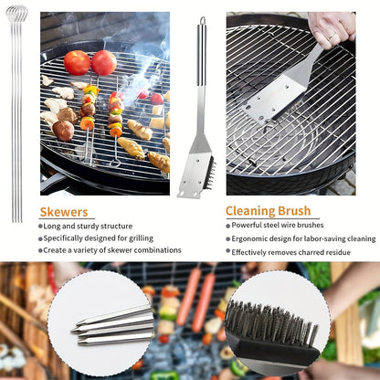 Stainless BBQ Grill Tool Set with Thermometer (26pcs)