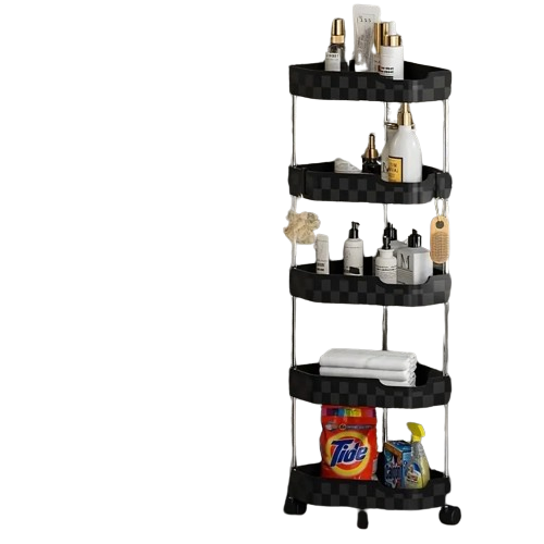 Organize your essentials neatly on this stylish bathroom floor storage rack
