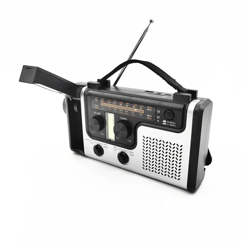 Solar Hand Crank Power Emergency Radio with Multi-Band Functionality