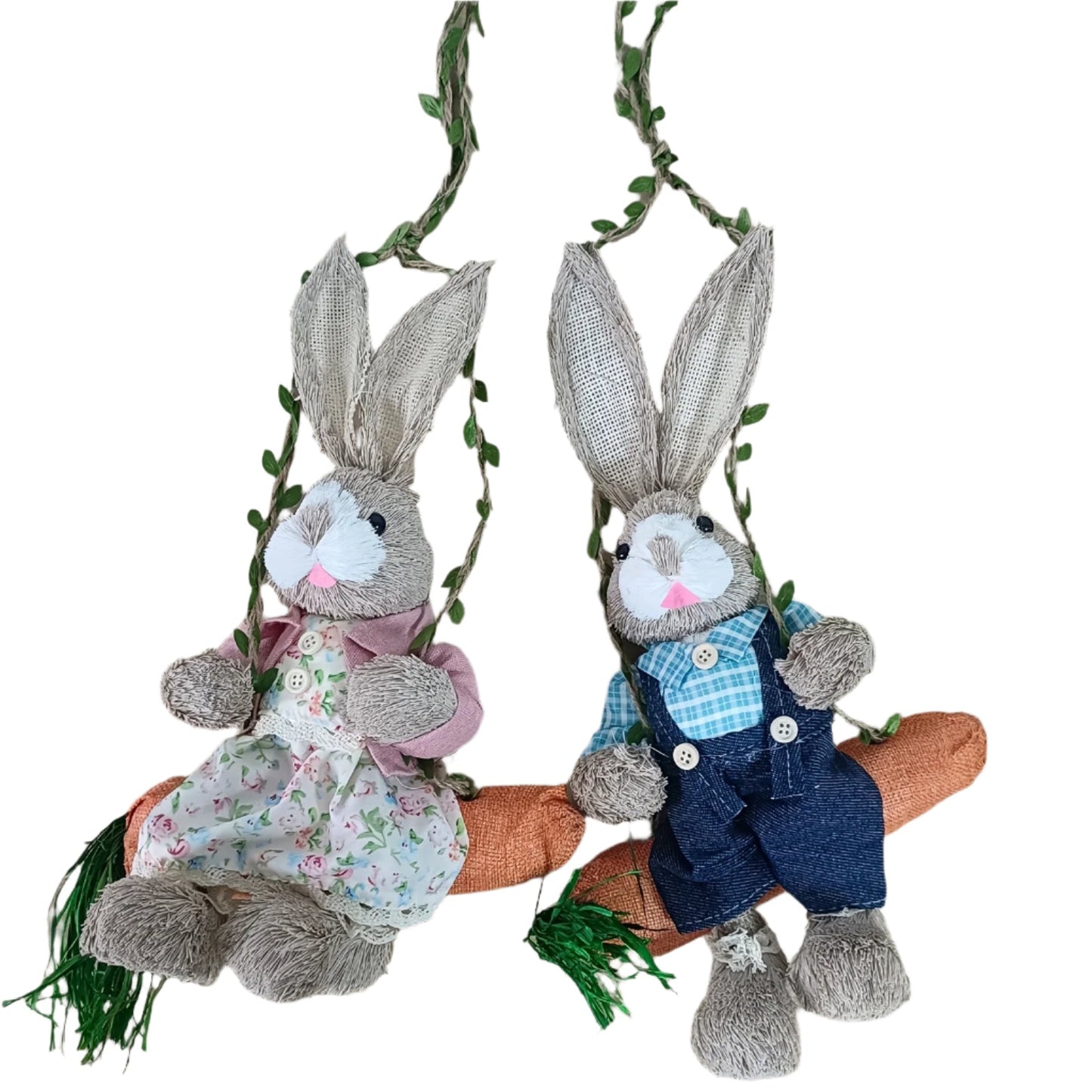 2pcs Easter Hanging Rabbit Statue with Carrot Swing