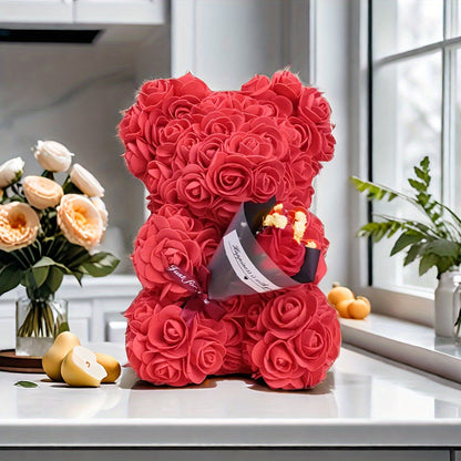 Preserved Rose Teddy Bear Floral Gift (Red)