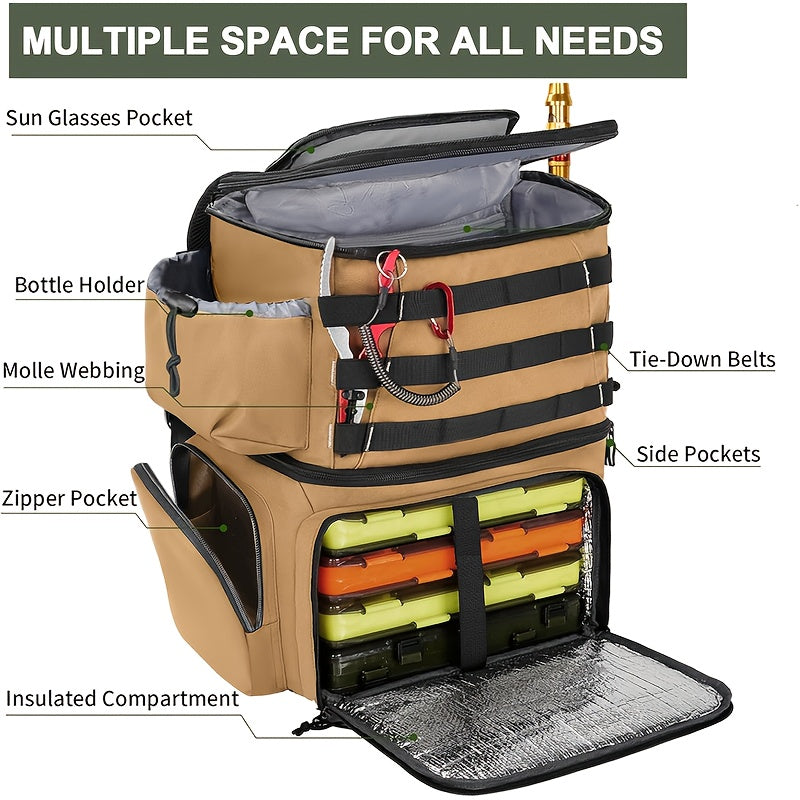 Fishing Tackle Backpack with Rod Holders & Cooler
