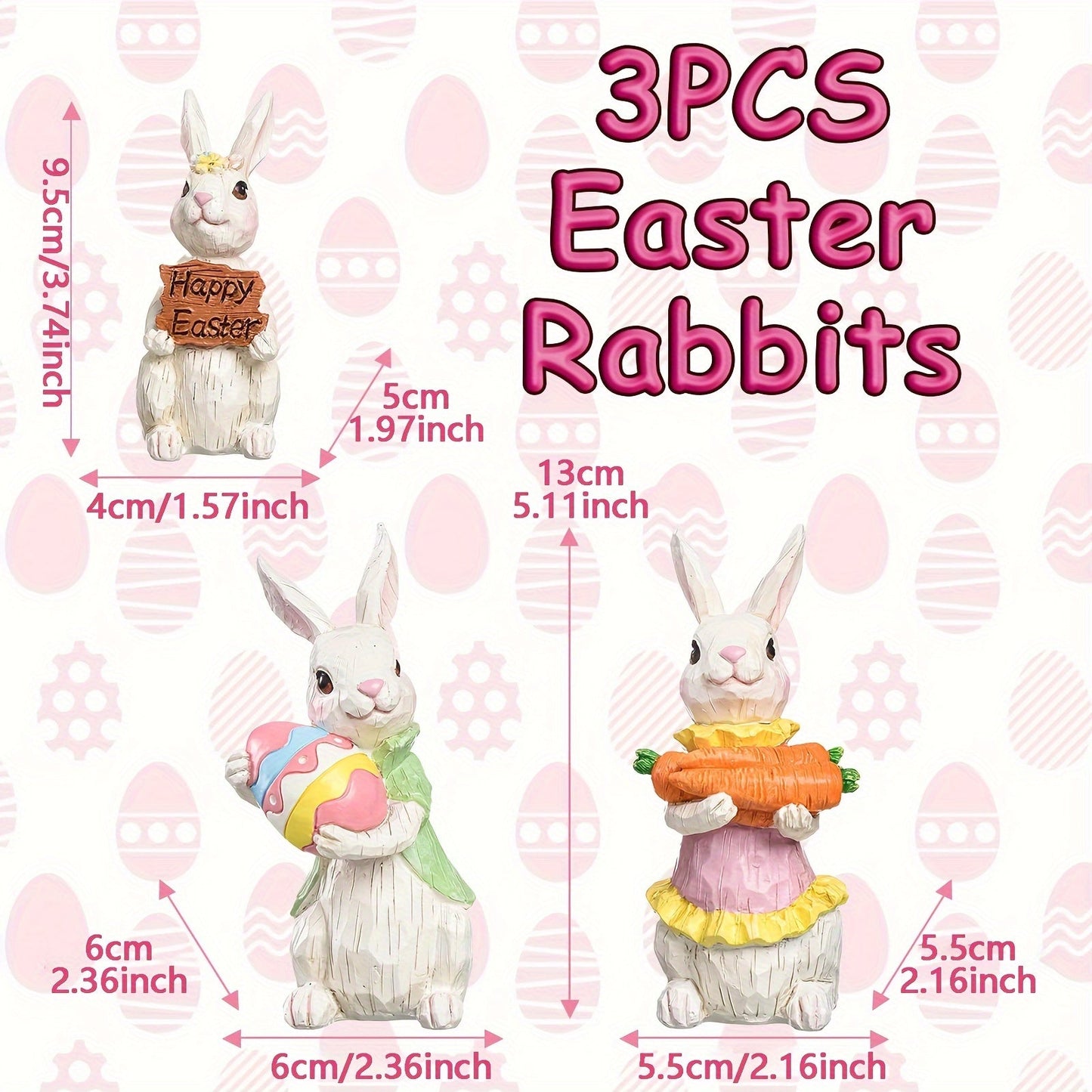 3pcs Vintage Easter Rabbit Resin Ornaments Decor