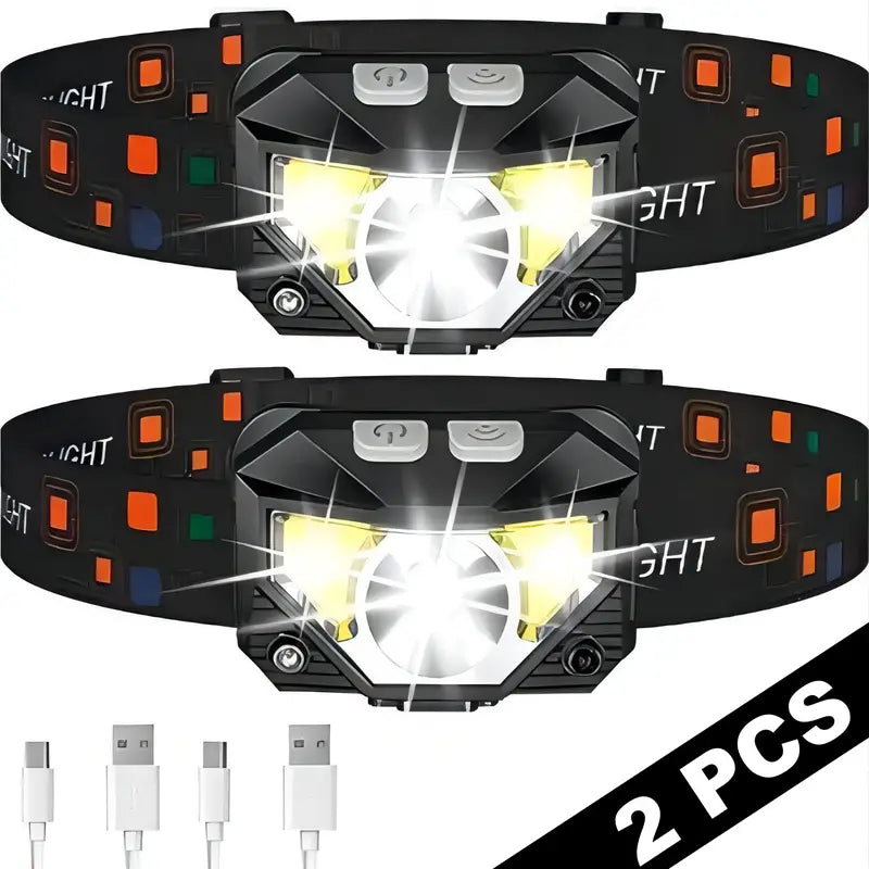 2-Pack Ultra Bright LED Rechargeable Headlight with Motion Sensor